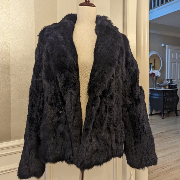 Adrienne Landau Navy Blue Rabbit Fur Jacket - Picture 16 of 16